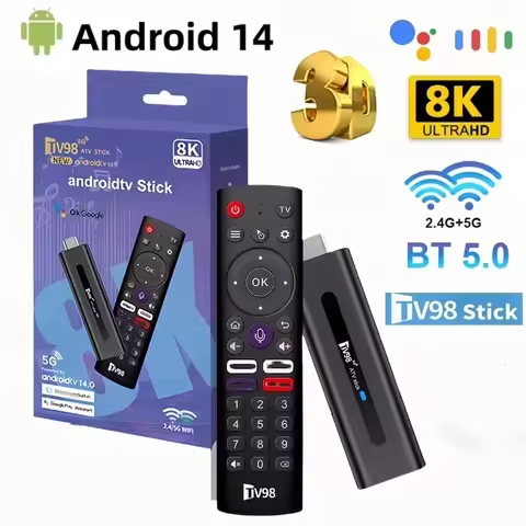 TV98 ATV Mini TV Stick Android 14 TV Stick HDR Set Top Box 8K Video WiFi 2.4/5G Streaming Smart TV B