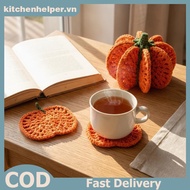 KI Handmade Crochet Pumpkin Coasters 1/5/8Pcs Heat Insulated for Fall Thanksgiving Farmhouse Home Ta