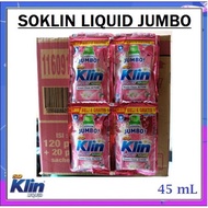 1 DUS DETERGEN CAIR SOKLIN LIQUID JUMBO 120 + 20 SACHET SOFTERGENT 45 mL SO KLIN 1 RENTENG 6 + 1 PCS