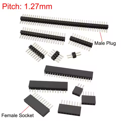 10Pcs 1.27 mm Single Row Male Female Plug Socket Breakaway PCB Board Pin Header Connector 1.27 Strip