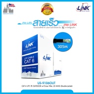 LINK US-9106OUT : CAT 6 UTP PE OUTDOOR w/Cross Filler 23 AWG (Double Jacket) สีดำ 305 M.