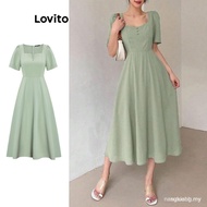 【In stock】Lovito Women Button A Line Dress L62ED168 Y9DU KD5E CQ9D SMSC 5HI3 61PM