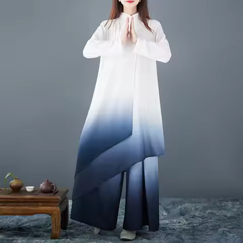 Chinese Style 2pcs Suit for Women Tea Zen Dance Clothes Tai Chi Clothes Female Meditation Suit