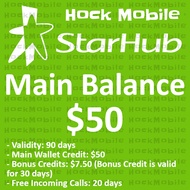 Starhub Prepaid Main Balance $50 / Top Up / Renew