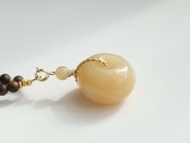 天然新疆糖料和田玉平安扣吊墜項鏈 精美黃金糖色面包圈 平安喜樂