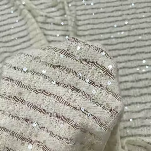 3D Vertical Sequin Embroidered Fabric Dress Wedding Gown DIY Sequin Embroidered Fabric for Clothing