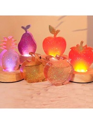 1入組水果系列香氛蠟燭矽膠模具，用於滴膠（蘋果、草莓、梨子、鳳梨），可用於石膏裝飾