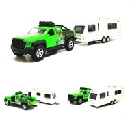 1:36 Trailer Tow Pickup Truck Model Car with Camper Van Diecast Toy