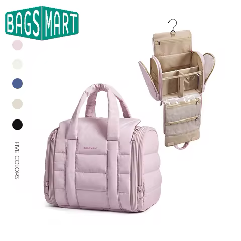 BAGSMART Women Toiletry Bag with Hanging Hook Puffy Water-resistant Makeup Cosmetic Bag for Accessor
