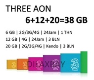 Three AON 6 + 12 + 20 GB | Kartu Perdana Internet Tri 38GB - 38 GB