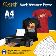i-tech Dark Transfer Paper A4 Inkjet Heat Transfer Paper T-shirts (20 Sheets)