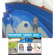 SWIMMING POOL EPOXY PAINT WATERPROOF EPOXY FLOOR COATING ( FULL SET 1L PRIMER / 1L EPOXY / FREE TOOLS ) / CEMENT / TILES