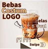 PAKET 4 CUP PP OVAL + SABLON 1 SISI + TUTUP + SEDOTAN BOBA