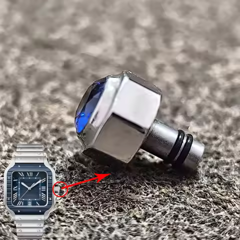 All Steel Head Crown for Cartier Head Santos Adjustment Time Button Waterproof Ring Blue Watch Crown