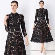 202512v New 8593# crew neck cut-out lace dress