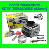 WAVE 100 53MM SONIC RACING BLOCK ESPADA + TENSIONER EX5 DREAM 53 MM W100 PISTON SONIC WAVE100 EX5-DR