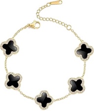 Four Leaf Crystal Clover Necklace Earring Set for Women 18K Gold Plated Stainless Steel Cubic Zircon