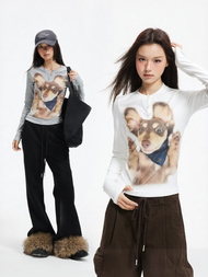 Apea | Long Sleeve Slim Fit Puppy Print T Shirt
