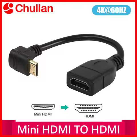 Mini HDMI To Female HDMI Extension Cable 90 Degree Elbow Adapter For TV Box/Stick Camera PS4 PS5 Xbo