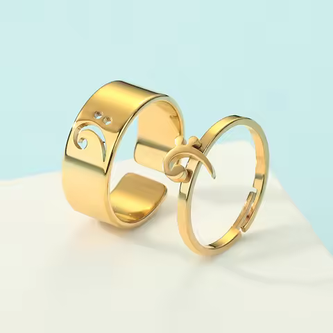 Chandler Stainless Steel Bass Clef Promise Ring Music Jewelry Matching His and Her Ring Can Adjustab