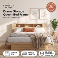 Synergy House Donna Queen Storage Bed Frame Katil Queen 5 Kaki Japandi Muji Oak 400kg 3 Cubby Headbo