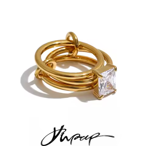 Yhpup Size 678 Stainless Steel 3 Layered Finger Stacked CZ Ring for Women Modern Fashion Aesthetic G
