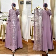 Baju Gamis Brokat Wilona Ceruty Babydoll Mix Brukat Tile Premium Setelan Dress Inner dan Outer Terpi