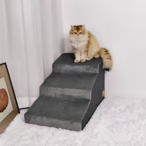 3/4 Steps Dog Stairs Ramp with Washable Cover for Small Dogs, Non-Slip Balanced, Pet Steps for Couch