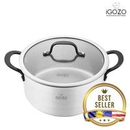 [ Local Ready Stocks ] iGOZO 24CM ELITE 304 STAINLESS STEEL CASSEROLE + GLASS LID COOKWARE KITCHENWARE PERIUK PENUTUP