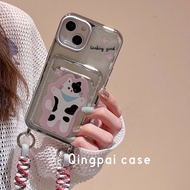 กระเป๋าใส่บัตรใสน่ารักสำหรับ iPhone14promax Cartoon Cat Case สำหรับ iPhone13 สายสีชมพูสำหรับ iPhone1