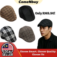 Topi Rata Beret Golf Newsboy Cap Driving Baretta Flat Cap Hat Classic Casual Stripe Checkered Design