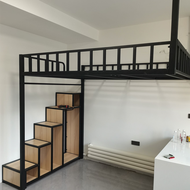 Industrial Style Loft Elevated Bed Space-Saving Bed and Lower Table Apartment Bed Wardrobe Combined Bed Iron Hanging Bed