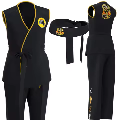 Karate Kids Game Cosplay Cobra Kai Cosplay Costume Kid Aldult Black White Kimono Uniform Headband Ca