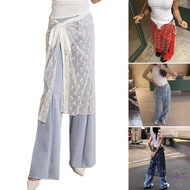 CON Women's Vintage Sheer Sequin Lace Long Apron Skirt