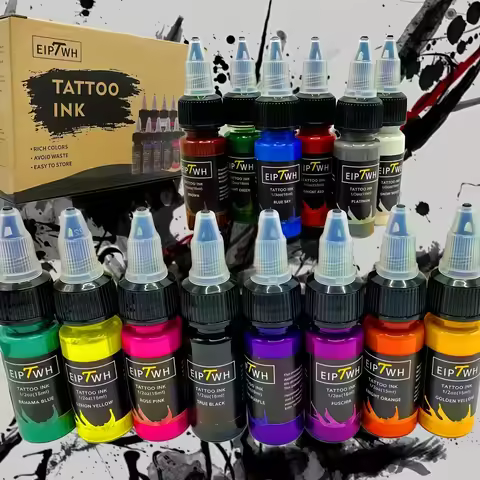 Professional Tattoo Ink - Multicolor Dynamic(14 Colors) & Vibrant Colors in 0.5oz (15ml) Bottles for