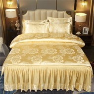 ชุดผ้าปูที่นอน ผ้าแพร เย็นสบาย ไม่ร้อนหลัง ขนาด 5 และ 6 ฟุต 4 ชิ้น (ผ้าปู+ปลอกหมอน+ปลอกผ้าห่ม) ผ้าคลุมเตียง รุ่น NV01 - สีทอง