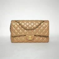 CHANEL CF口蓋包中號25.5金色荔枝牛皮20開金扣肩背包