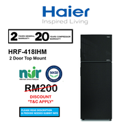 (SEDA) Haier 418L Refrigerator HRF-418IHM Two Door Top Mount Fridge Inverter HRF418IHM Peti Sejuk