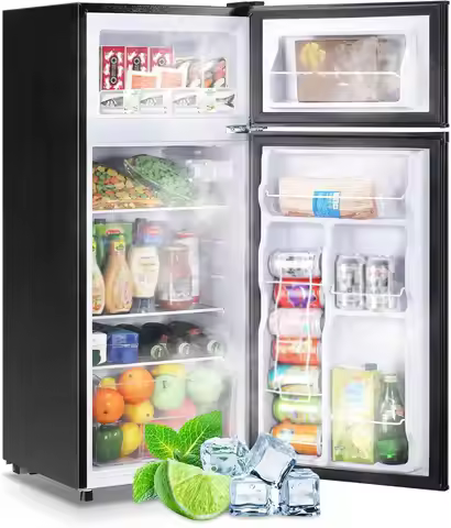 Black Compact Refrigerator with Freezer for Kitchen, Office or Dorm, 4.5 CU.FT, 7 Adjustable Temp & 