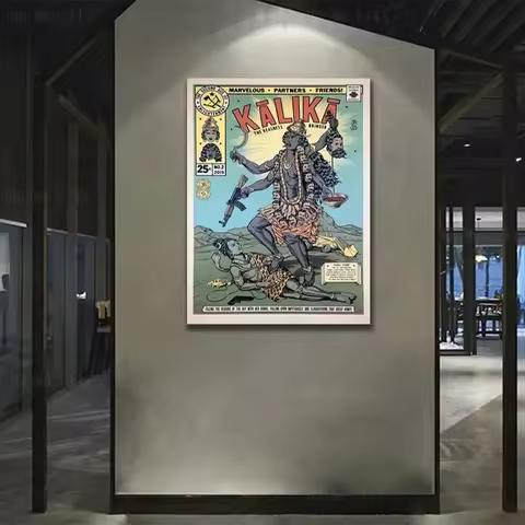 Retro Hindu God Kali Durga Fight The Devil Room Living Canvas Painting Wall Art Home Decor