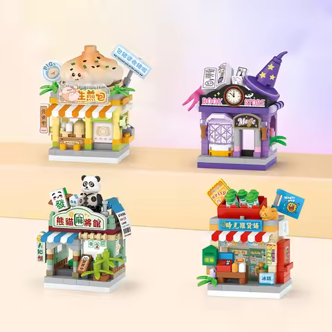 NEW Magic Bookstore Grocery Store Street View Food House Mah-Jong Club Building Blocks Kit Girls Bri