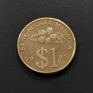 1991 Coin Malaysia-$1 One Ringgit Flowers-One Coin