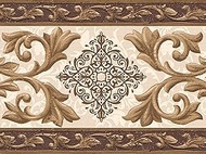 Dundee Deco DDAZBD9103 Peel and Stick Wallpaper Border - Damask Gold Brown Scrolls Wall Border Retro