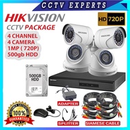 in stock Hikvision Turbo HD Channel DVR 4 Camera 1mp CCTV Package 500gb HDD Inside