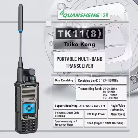 Quansheng TK11(8) Walkie Talkie 10W High Power UHF VHF Radio AM FM SSB NOAA Receive 999 Channels Lon
