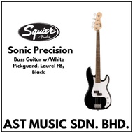 Squier Sonic Precision Bass Guitar w/White Pickguard, Laurel FB, Black