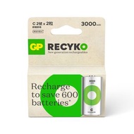 超霸 - GP綠再C型充電池3000mAh (2粒裝) | NiMH | 即開即用 | 環保可持續之選