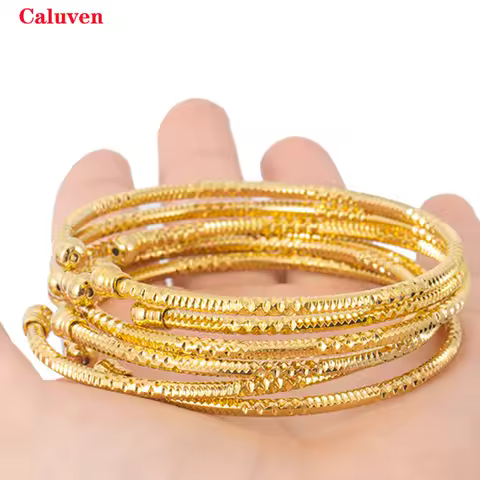 3MM/6pcs Dubai Jewelry For Women Indian Bangles Africa Ball Jewellery Gold Color Beads Bracelet Ethi