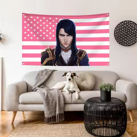 C-Caitlyn K-Kiramman Pink American Flag Anime Tapestry Wall Hanging Aesthetic Room Decor Cool Room S