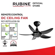 Rubine ROTELLO Series Remote Control DC Ceiling Fan / 38 Inch / 5 Blades / Tri-Color 24W LED [Turbo 